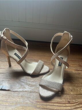 Nine West Champagne Gold Snakeskin Print Strappy Heels